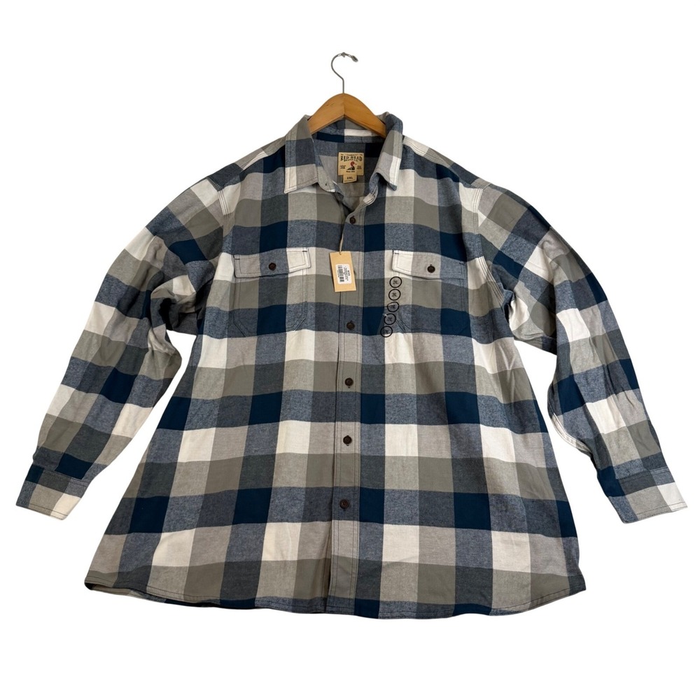RedHead Brand Co Mens 2XL Blue Gray Plaid Flannel Button Down Shirt New